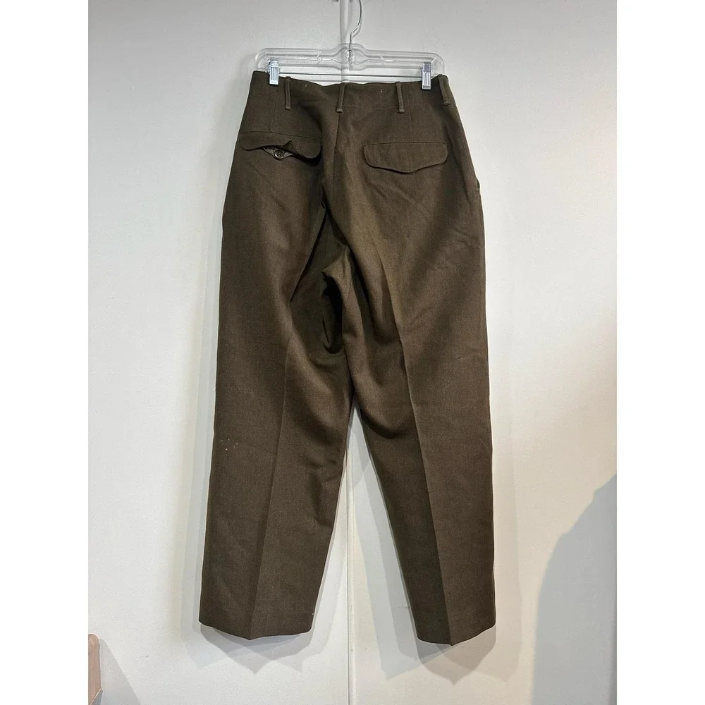 Vintage Korean War Wool Dress Pants Mens 28x29 Brown Pleated Relaxed Straight